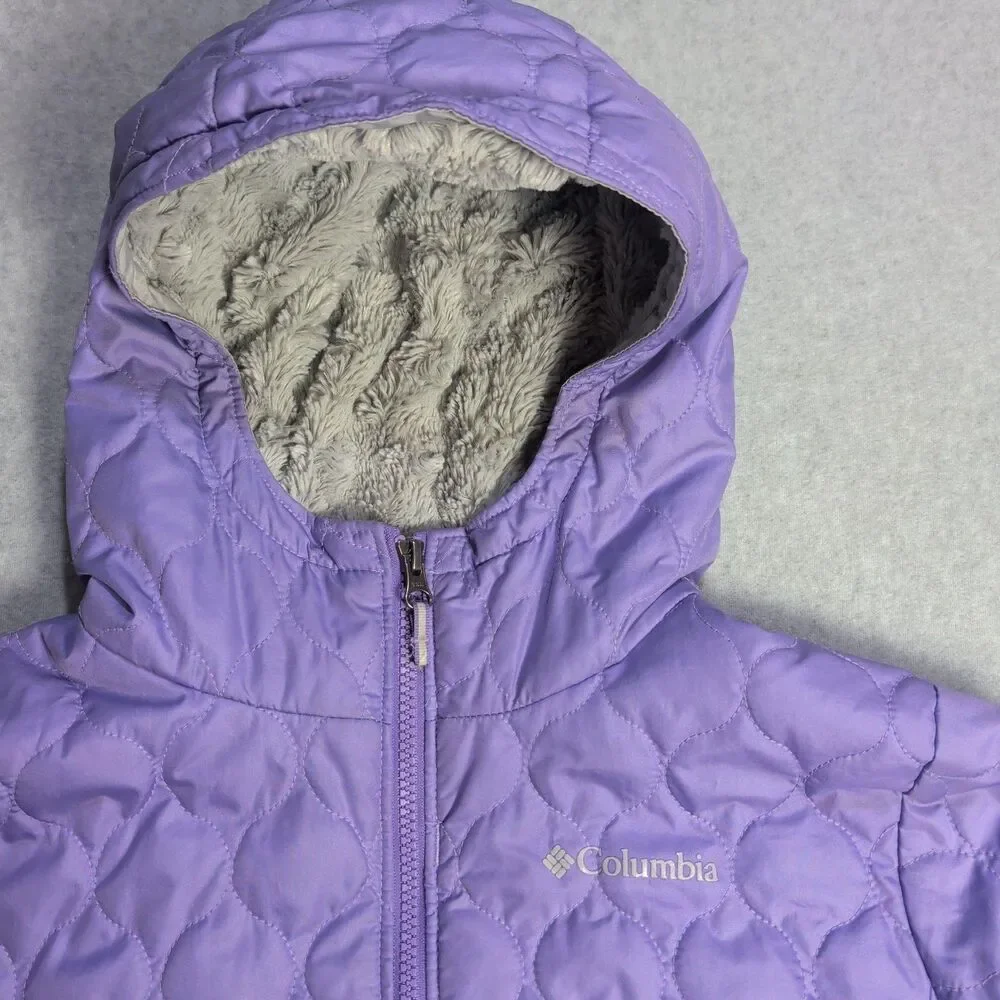 Columbia Jacket Girls L 14-16 Purple Quilted Fleece Lined Hooded Winter Coat